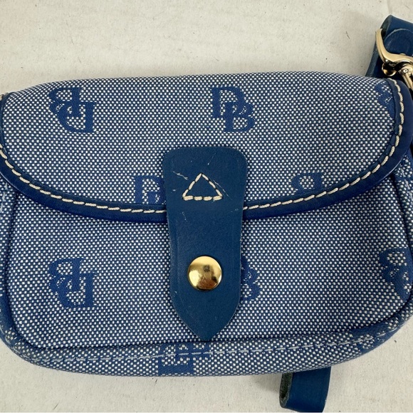 Dooney & Bourke‎ Blue Logo Canvas Leather Trim Wristlet Wallet Small Pouch